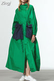 Spring Autumn Extra Long Oversized Green Trench Coat for Women with Big Pockets Drawstring Luxury Designer Fashion