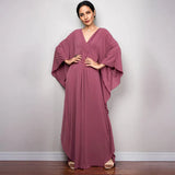 Solid V-neck Batwing Sleeve Plus Size Loose Maxi Dress For Women Summer Beach Wear Kaftan Long Bathing Dresses