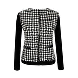 Autumn Winter New Fashion O Neck Women's Jacket Casual Slim Houndstooth Patchwork Zipper Long Sleeve Ladies Jackets