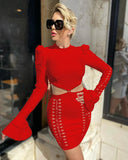 Bandage Dress for Women 2021 New Arrival Summer White Long Sleeve Bodycon Dress Sexy Lace Party Dress Club