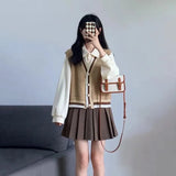 Autumn College Style Retro Vest Three-Piece Suit Female High-Waisted Half-Dress Long-Sleeved Shirt