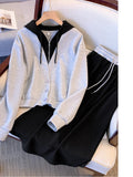 Size Autumn Winter Sweatshirt Two Piece Sets For Women Hooded Long Sleeve Fake Two Piece Tops And Drawstring Skirts Set