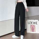 Fashion Black Design Tailored Trousers Women Loose Casual High Waist Pants Korean Street Lady Draped Trousers
