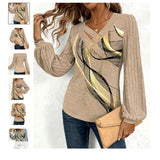 Explosion Top-Print T-Shirt Bottom Knitted Long-Sleeved Long-Sleeved