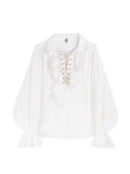 Fashion Vintage Gothic Shirt Women Flare Sleeves Ruffles Oversize Club Party Evening Girl Lolita Black Blouse V-neck