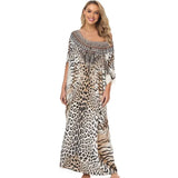 Leopard Printed Batwing Sleeve Loose Summer Dress For Women Clothes Plus Size Moroccan Kaftan Beachwear Maxi Dresses