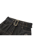 Spring Women's High Waist Denim Mini Pleated Skirt Harajuku Streetwear Vintage Loose Casual Ladies Y2K A-line Short
