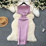Dress Women 2025 Spring And Summer New Temperament High-End Side Open Fork Elastic Tight Babes