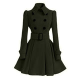 Women's Woolen Windbreaker Overcoat Jacket Red Black Grey Autumn Winter Long Sleeve Double Button Front Big Swing