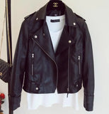 Female New Spring Autumn PU Leather Jacket Faux Soft Leather Coat Slim Black Rivet Zipper Motorcycle Pink