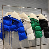 2022 Winter Long Sleeve Lambswool Sailor Collar Short Cotton Coat Women Drawstring Jacket