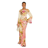 Middle East Women's Dress Prints Long-Sleeved Horns Long Dress Evening
