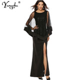 see through black Sequin maxi summer dress women elegant mesh party dress Split bodycon long dress cocktail evening