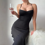Zingj Summer New Temperament Hanging Neck Back Tie Slim Empty Lotus Leaf Skirt Dress
