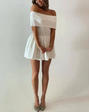 Off Shoulder Pleated Mini Dress-Outfit