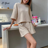 Rose Red Summer Soft Sets Women 2022 100% Cotton Suits Loose Casual 2-Pieces Short T and Shorts Pants Solid