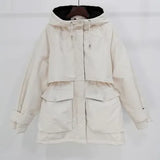 Large Natural Fox Fur Hooded Winter Jacket Women 90% White Duck Down Thick Parkas Warm Sash Tie Up Snow