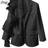 2023 Summer Women's Blazer New Fashion Neothed Loose Single Breatsed Long Sleeve Spliced Mesh Elegant Suit jackets