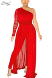 Women Fashion Elegant Casual One Shoulder Plain Sheer Mesh Jumpsuit Long Sleeve Chic Mesh Solid Elegance