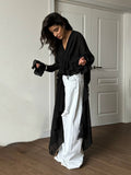 Temperament Niche Lotus Side V-Neck Irregular Drag-And-Drag Chiffon Sleeve