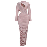 Pleated Bodycon Dress 2022 New Women Long Sleeve Autumn Winter Clothes Club Party Maxi