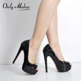 Onlymaker Women's Peep Toe Pumps Platform Fashion Spike Pumps Extremely High Heel Party Wedding Slip On Shoes Big Size