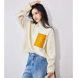Women's Fall Winter Turtleneck Knitted Sweater Chic Design Style Patchwork Pocket Pullover 2023 Fashion Aesthetic Soft