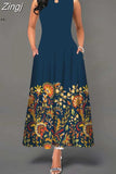 Women Floral Printed Long Dresses Casual Sleeveless Beach Holiday Boho Maxi Dress