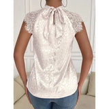 Sexy Lace Blouses Summer Solid Pink Shirts 2023 Elegant Stand Collar Top Lady Loose Shirt Womens Blusas Mujer