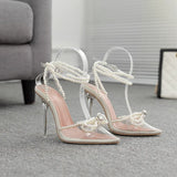 Zingj New Butterfly Pearl Rhinestone Fashion Pointed Transparent Crystal With High Heel Sandals-Outfit