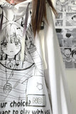 White Anime Print Long Sleeve Sweatshirt Women Preppy Style Pullovers Loose Sudaderas Kawaii Hooded Tops Y2k