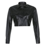 SUCHCUTE Women Gothic Long Sleeve Leather Jacket 2022 Streetwear Hip Hop Grunge Dark Crop Jackets Vintage 90s Outfits Punk
