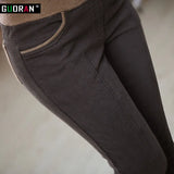 warm women stretch high elastic waist casual cotton pants clothe S-4XL thick fleece ladies patchwork pencil