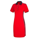 Woman T Shirt Polo Dress Oversize Short Sleeve Button Front Summer Patchwork Casual Polo Tshirt Vestidos Red Big Size