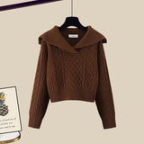 Winter Thick Knit Two Piece Sets Women Outfits Ladies Elegant Twist Knitted Sweater And Wide Leg Pant Sets Women