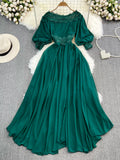 Autumn Women Sexy Slash Neck Lace Patchwork Irregular Party Long Dress Red/Black/Green Lantern Sleeve Off Shoulder