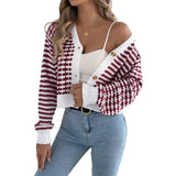 2025 Clam Striped Lantern Long-Sleeved Sweater Short Coat Women's