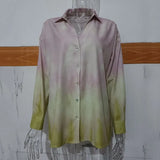 Fashion Tie dye Blouse Women 2021 V Neck Drop Sleeve Casual Shirt Sid Split Loose Top Femme Vintage Oversized Blusas