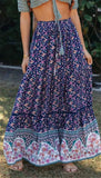 Queens Summer Hippie Women Floral Printed Beach Bohemian Maxi Skirt Ladies Rayon Cotton Pleated Boho