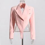 2022 Autumn New Arrival Long Sleeve Turn Down Collar Hollow Out Backless Padded Shoulder Slim Pink Blazer Coat
