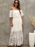 Off Shoulder Dresses White Summer Bohemian Maxi Batwing Sleeve Sexy Hollow Out Long Sundress Seleeveless Vestidos