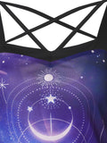 Women Moon Phase Galaxy Print Crossover Dress Casual Party A-Line Knee-Length Dresses Summer Robe