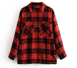 Plaid Shirt Jacekt Loose Oversize Woolen Coat Women Vintage Button Jacket