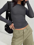 Solid Color Long Sleeve Stretch Basic Crop