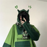 Harajuku Frog Hoodie Alt Aesthetic Streetwear Women Anime Long Sleeve Oversized Kawaii Cute Pullover Green Top