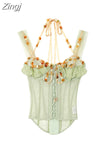 Women's Green Crop Top Chain Halter Neck Vest Y2k Tank Tops Summer Vintage Fashion Sleeveless Off Shoulder Sexy Casual