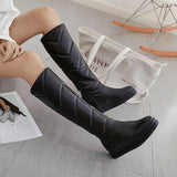 Winter Plush Warm Women Boots Comfortable Flat Knee High Boots Zipper Snow Boots Women Black White Pink Big Size 41 42