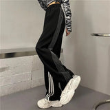 Striped Joggers Sweatpants Women Streetwear High Waist Casual Wide Leg Pants Korean Loose Drawstring Sports Trousers