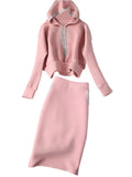 Winter Two Pieces Sets Womens Outfit Korean Casual Hooded Sweatshirts Tops And Skirts Sets Women Pink Tracksuits
