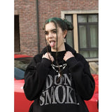 Black Goth Rhinestone Hoodie Streetwear Women Punk Gothic Pullover Harajuku Oversize Hip Hop Couple Sweatshirt